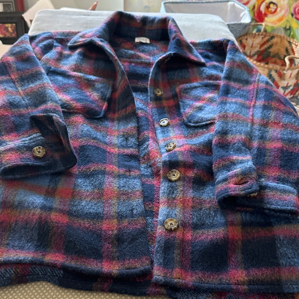 Time and Tru Blue and Pink Plaid Button Down Shirt Jacket.